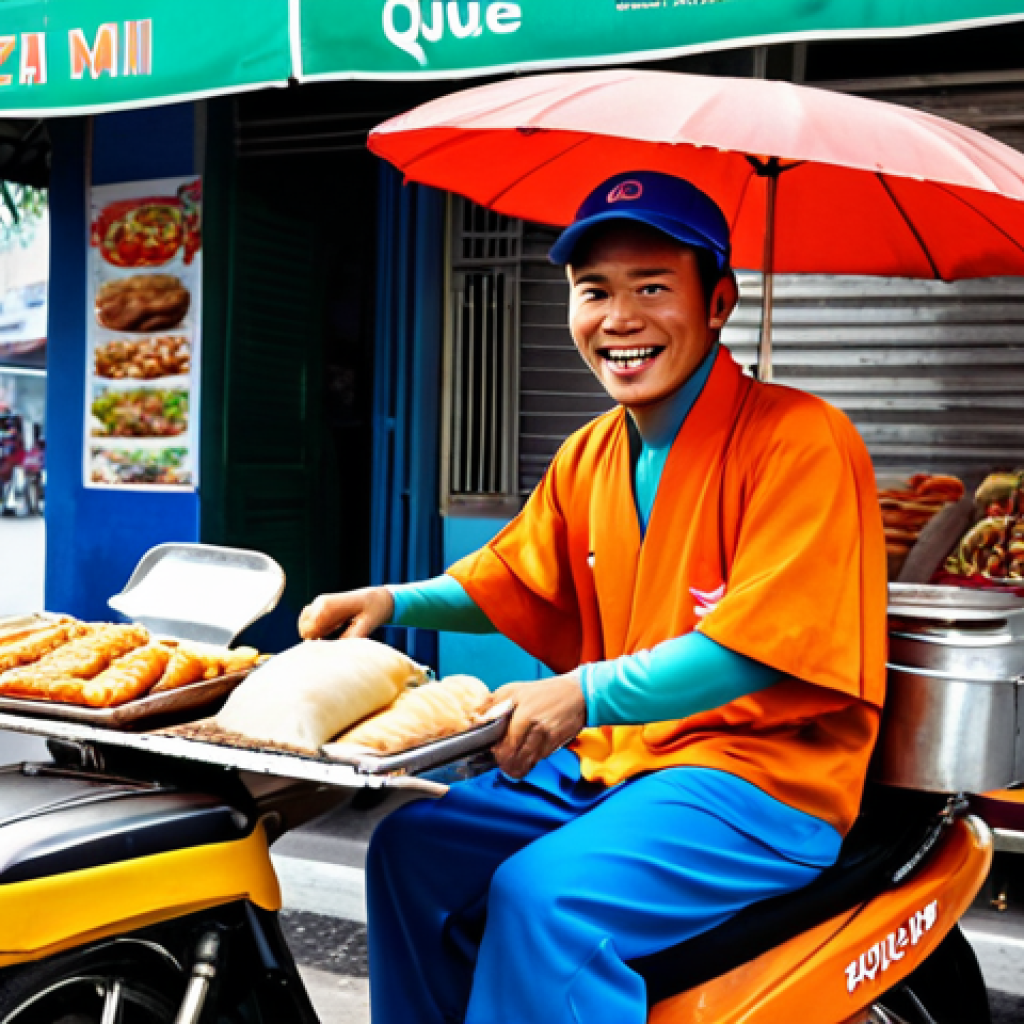 **

"Bazzi selling banh mi que on a Saigon street, KartRider style.  Humorous scene, vibrant Vietnamese street food setting, Bazzi character in his KartRider attire."

**