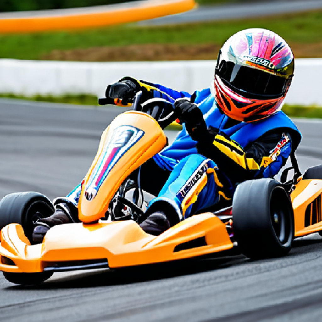 ** A vibrant, action-packed scene of a KartRider Drift race on a winding track. One kart is skillfully drifting around a sharp corner, using Nitro boost. Focus on the speed and excitement. *Prompt:* KartRider Drift race, vibrant colors, drifting kart with Nitro, winding track, action scene.

**