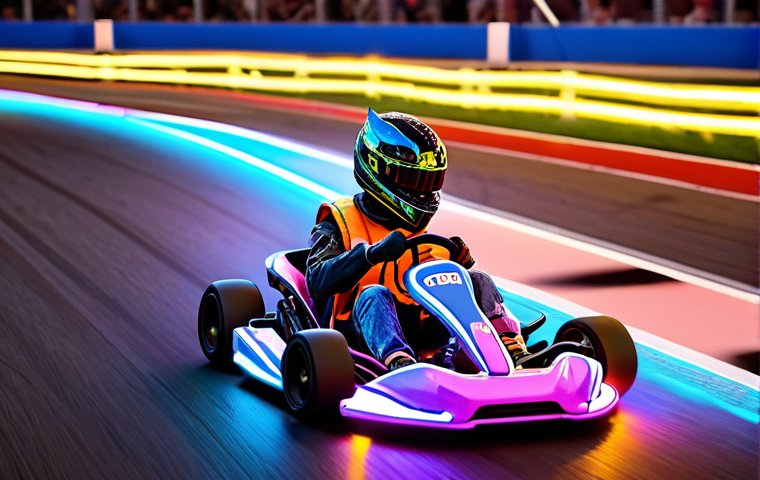 **
A vibrant, dynamic scene of KartRider karts drifting around a neon-lit track, showcasing the excitement of early-game racing. Focus on karts with a "Newbie" or "Beginner" theme, perhaps with slightly clumsy or novice-looking drivers. Emphasize the fun and learning aspects with bright colors and a friendly atmosphere.
**